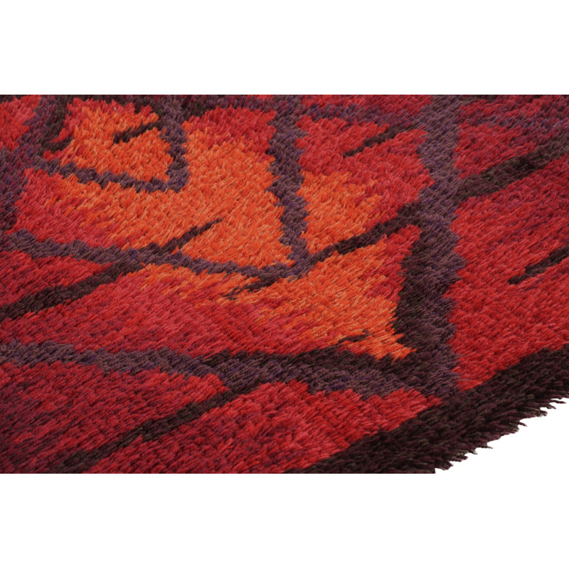 Vintage Swedish Rya Runner Rug, Bold Scandinavian Geometry In Red - Rug & Kilim
