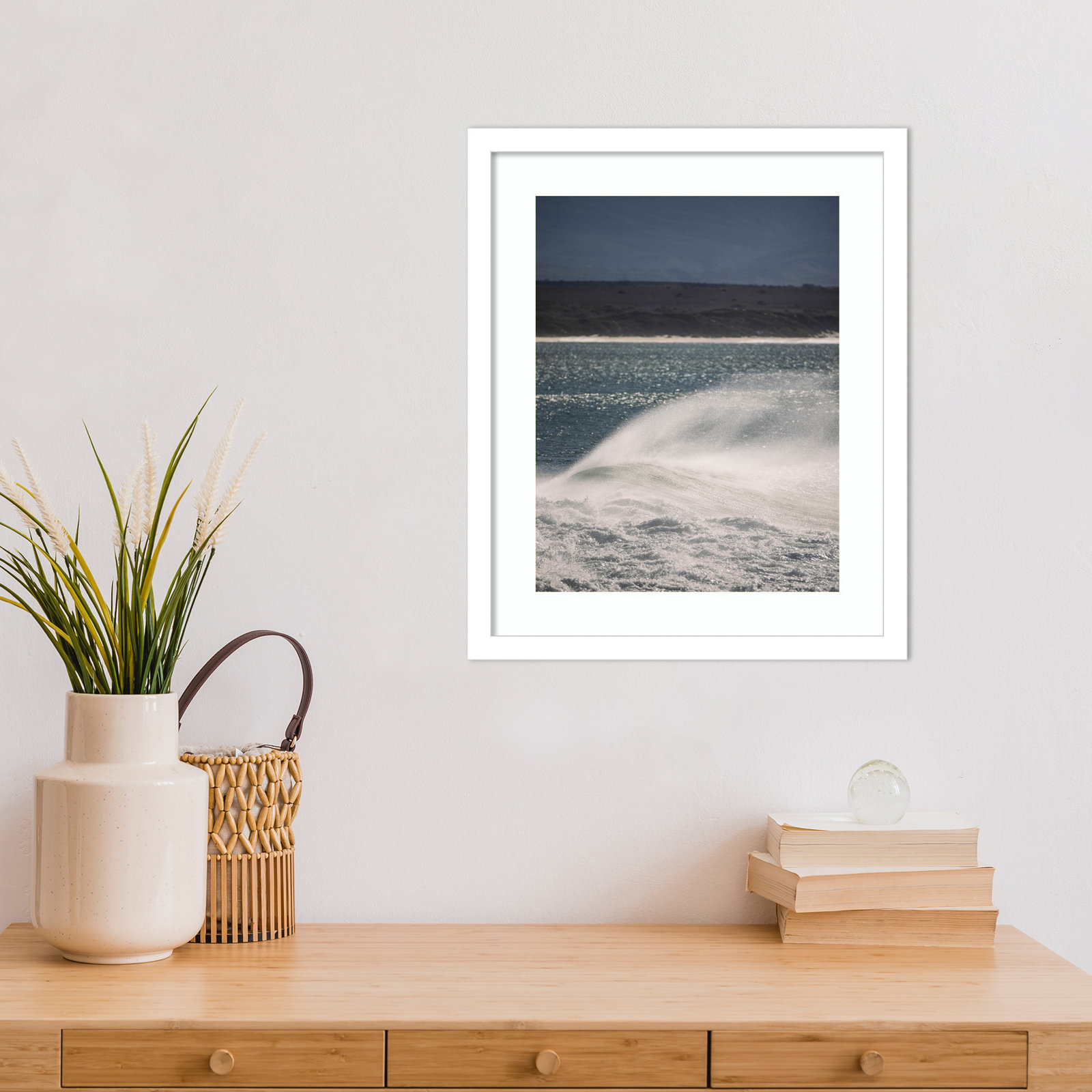 Sea Spuit by Shot by Clint Wood Framed Wall Art Print, 17" H x 14" W, White 