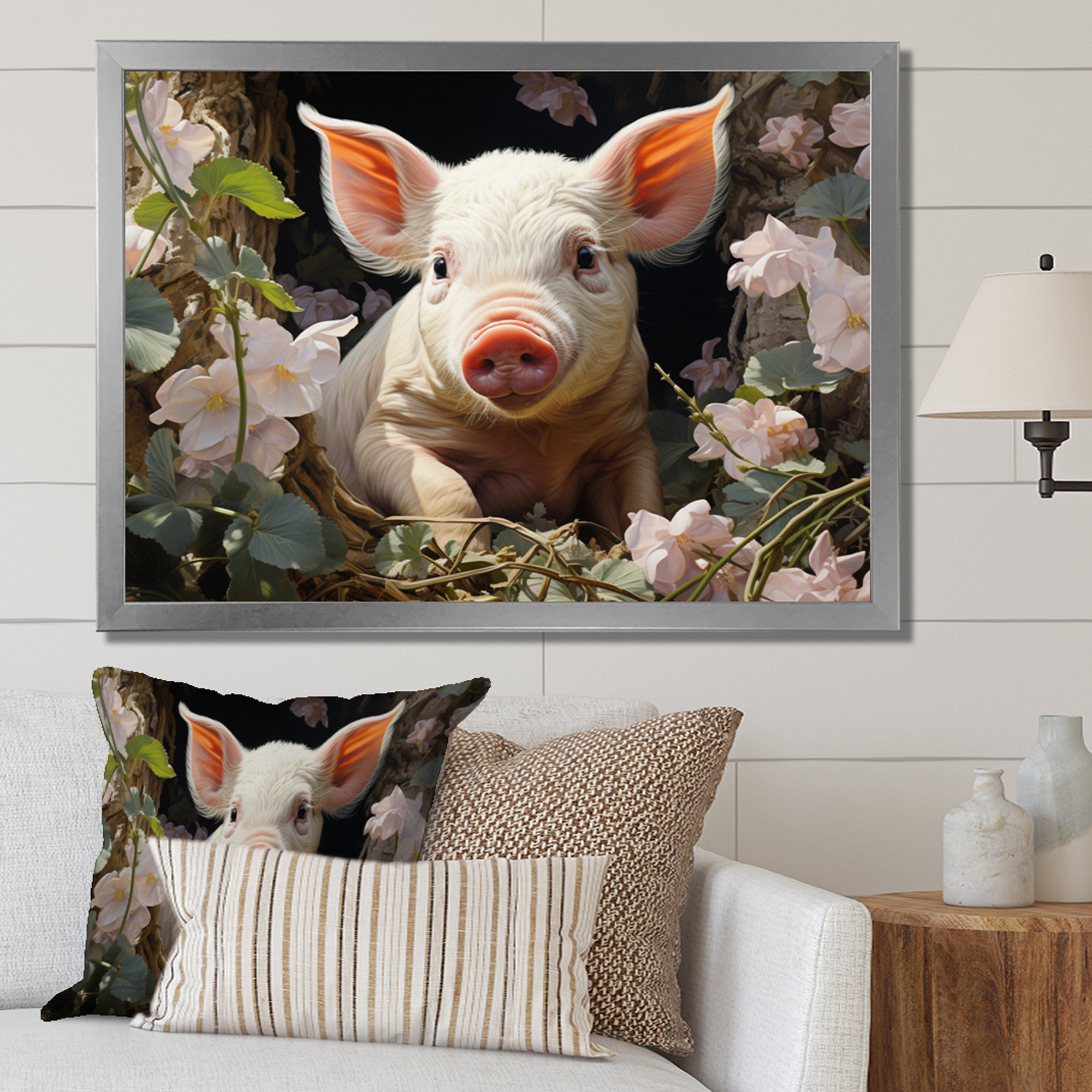 Kawaii Pig Flower Cushion