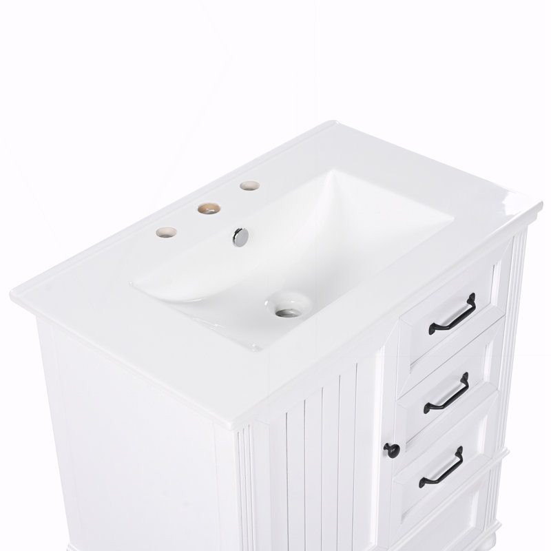Armoire de salle de bain avec une porte et trois tiroirs, Blanc