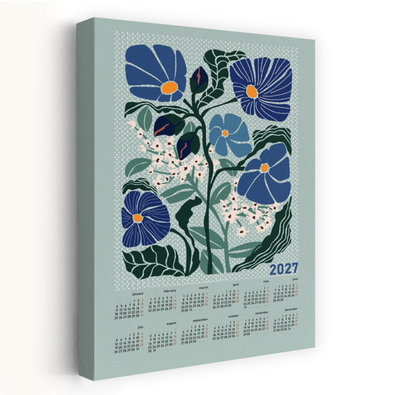 Calendrier floral stylisé 2027 - Affiche murale moderne et abstraite représentant des fleurs et la nature, H 18 po x l 12 po