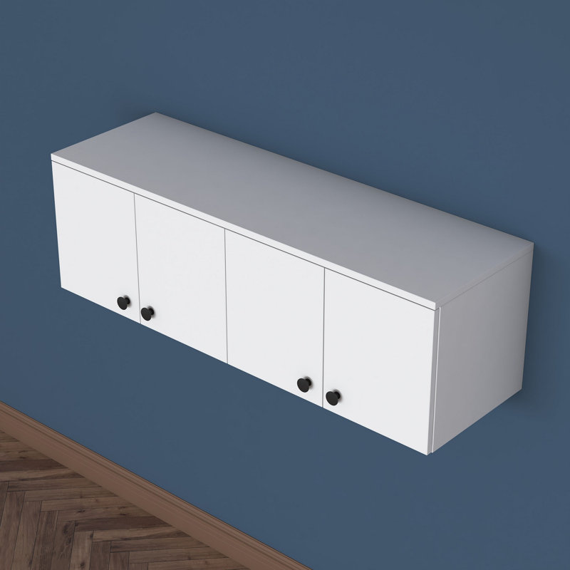 Armoire murale moderne, blanche, 47,1 po x 17,2 po x 14,8 po | Panneau de particules 100% mélamine de qualité E1, épaisseur: 0,7 pouce | Comprend plusieurs tablettes, un rangement supplémentaire et une conception murale pour une organisation élégante