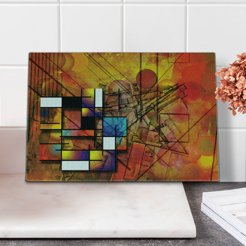 Ambesonne Modern Tempered Glass Cutting Board Geometric Image Multicolor