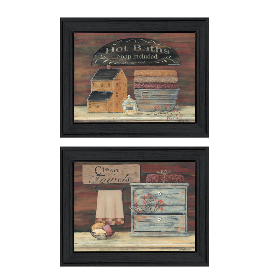 Hot Bath / Clean Towels 2-Piece Vignette Framed Wall Art for Home Wall Décor by Pam Britton August Grove®