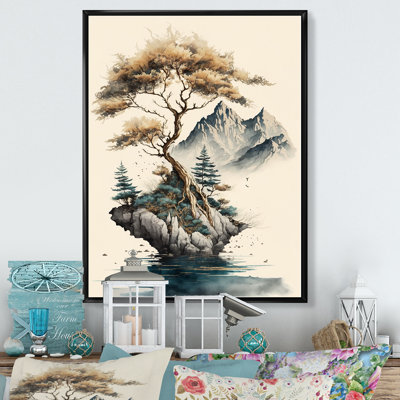Bonsai Tree on a Rock V - reproduction de cadre flottant sur toile