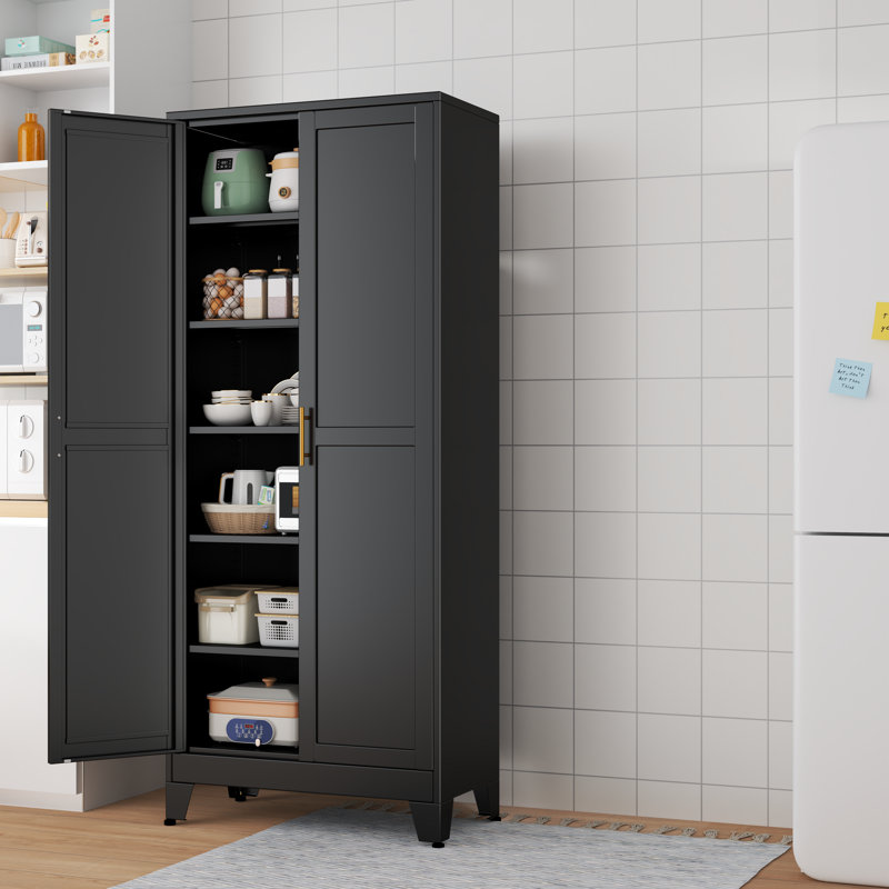 Winston Porter Modern Freestanding Wardrobe Armoire with Two Door, Black