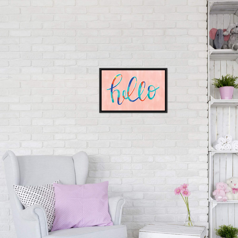 «Hello» par Richelle Garn - reproduction d'art textuel, H 18 po x l 26 po x 1,5 po, Toile avec cadre noir patiné