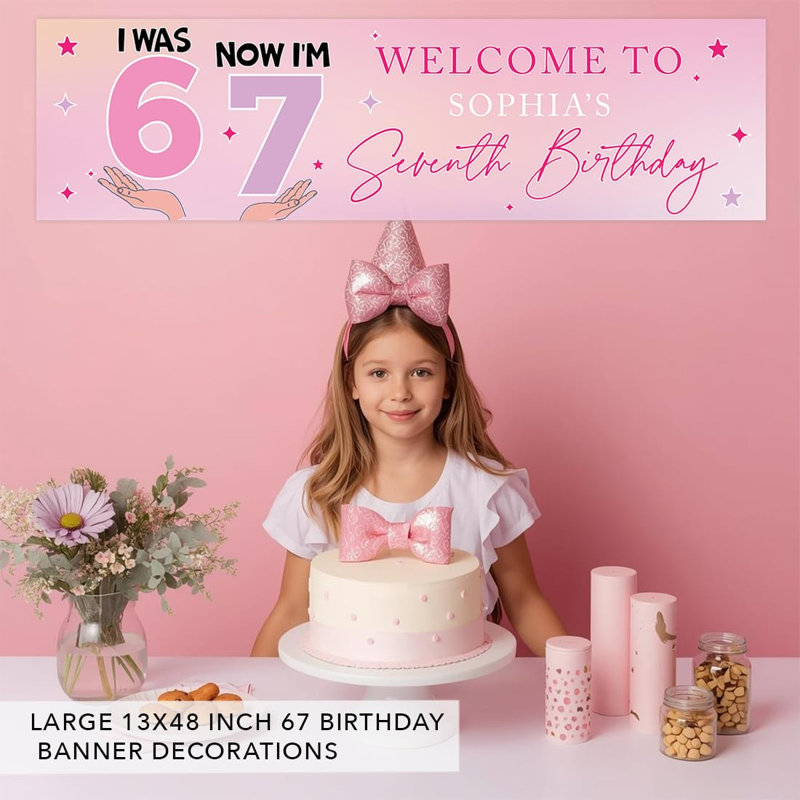 Koyal Wholesale 13 x 48 pouces personnalisé 6 à 7 anniversaire bannière, thème rose personnalisé