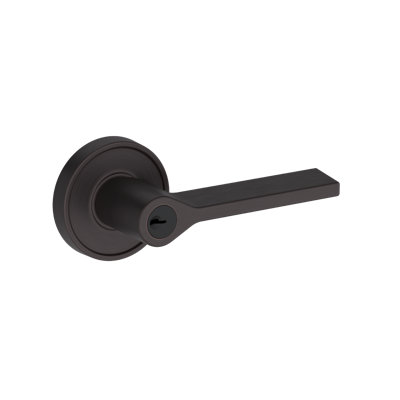 Anaheim Hills Keyed Entry Lever with Recessed Round Rose in Satin Nickel