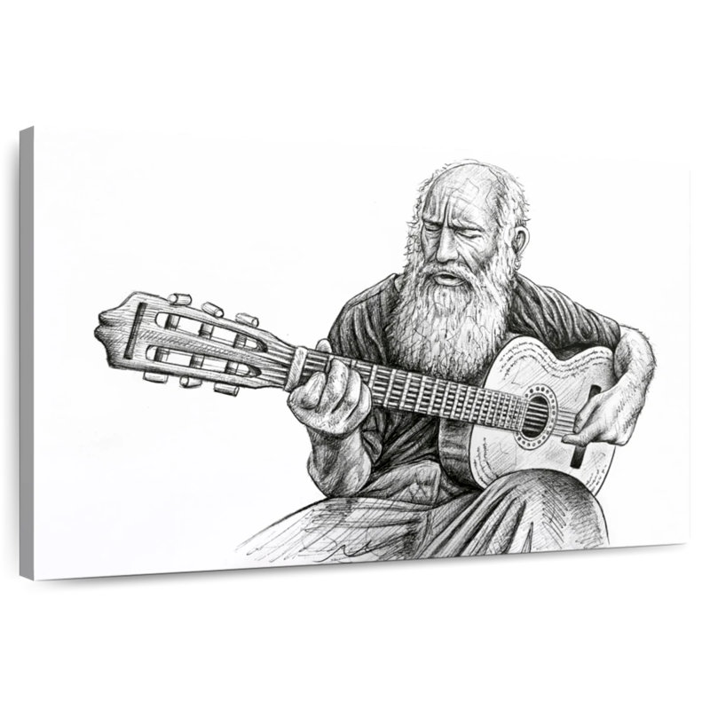 Abarca Old Man Playing, 30" H x 45" W