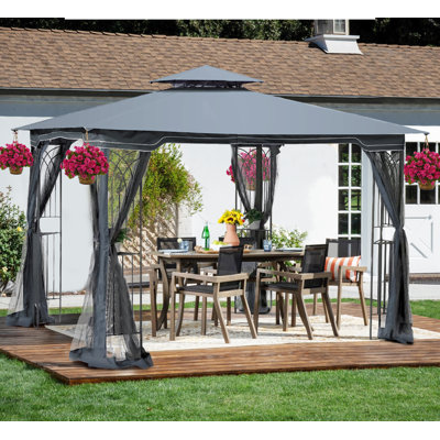 Brown + Polyester 10X10 Ft Patio Double Roof Gazebo Replacement Canopy Top Fabric, Ideal For Outdoor Patio Shade, Durable Material For Garden, Backyard Use