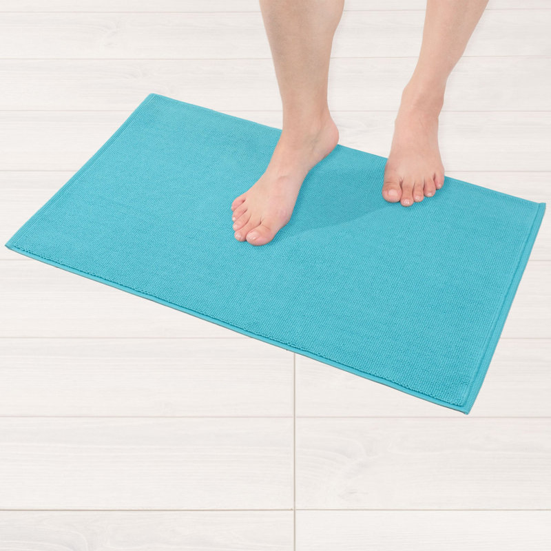 Chemung 100% Cotton Non-Slip Bath Rug, 24" L x 17" W, Turquoise Blue
