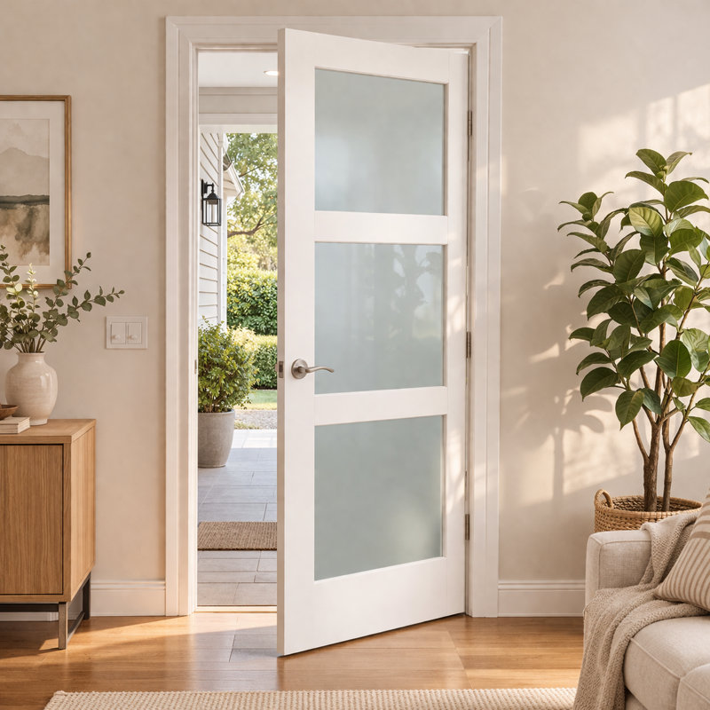 Porte intérieure en verre givré blanc apprêté 3-Lite, 80 po, 34 po x 80 po, Oui