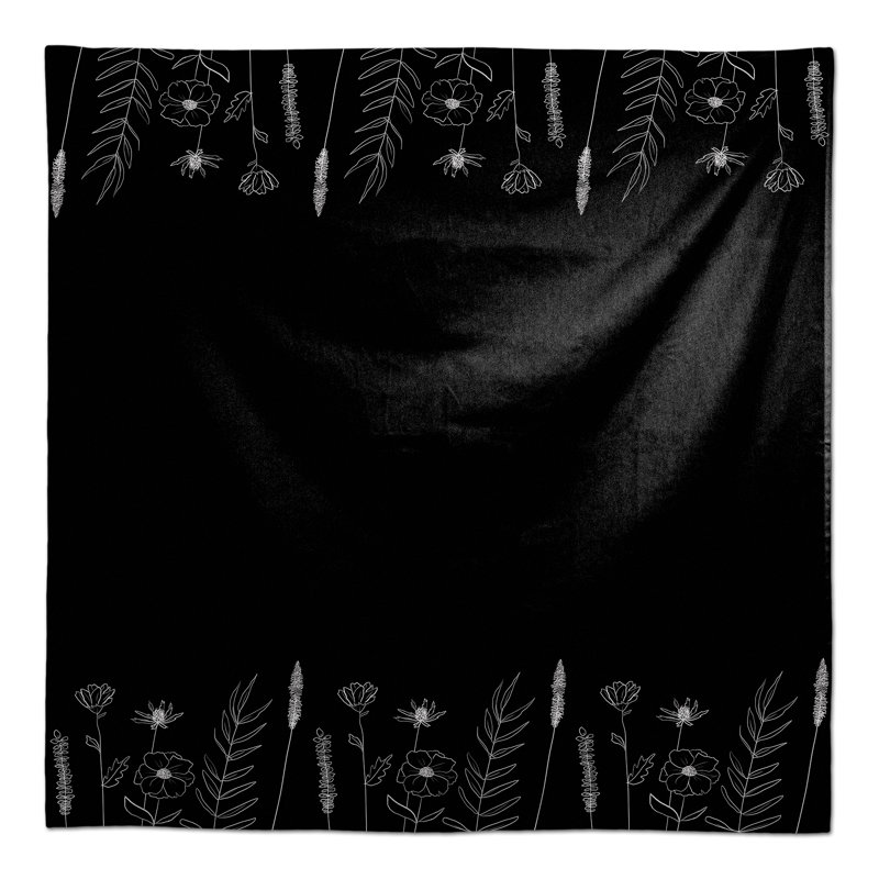 Rectangular Floral Polyester Tablecloth, 58" L x 58" W, Black
