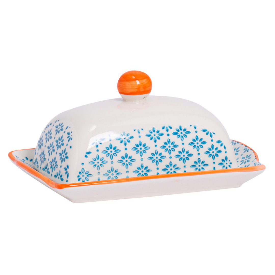 Hand-Printed Butter Dish - 18.5 x 12cm - Blue - Image 5