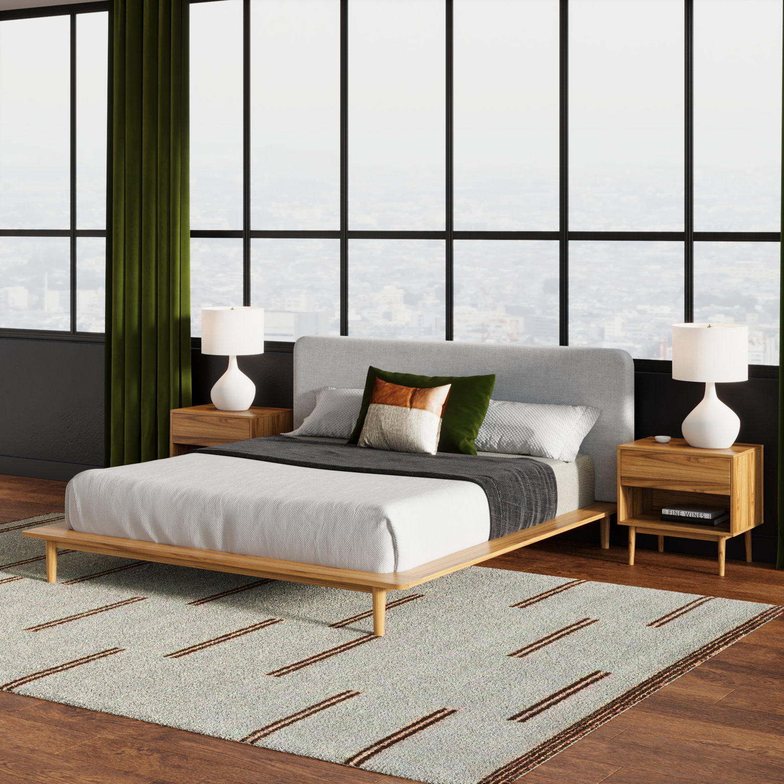 Alab Upholstered Bed, Full / Double, Natural