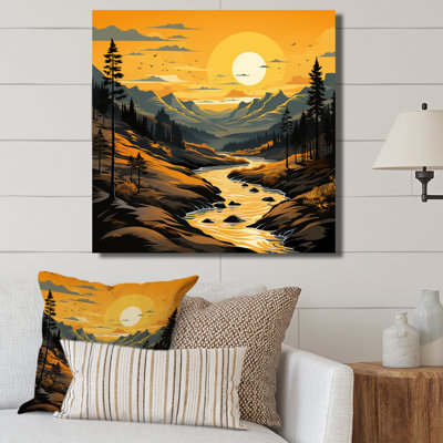 «Yellow and Black Mountains River Serenity II - Fruits», art mural