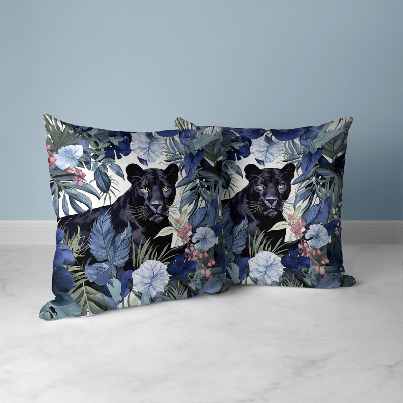 Blue and Black Panther Faux Suede Throw Pillow 16" x 16"