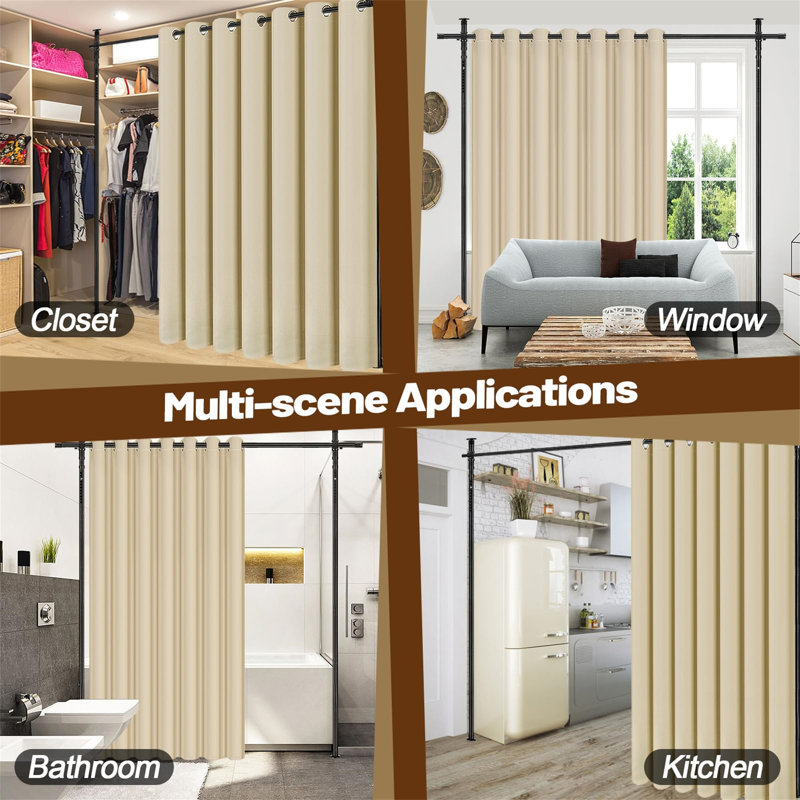 Beige Blackout Room Divider Curtain and Rod Set