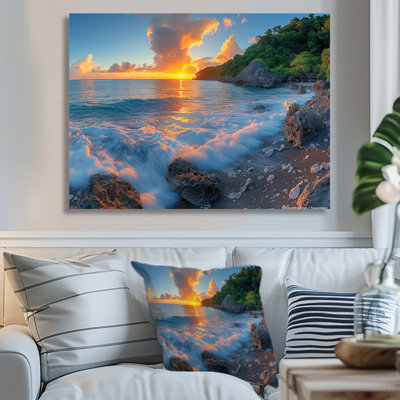 Photo panoramique de la plage rocheuse au lever du soleil II - art mural plage