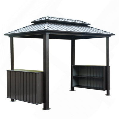 6X10 FT Hardtop Grill Gazebo, Outdoor Bbq Gazebo With Double Galvanized Steel Roof, Patio Grill Canopy With 2 Storage Cabinets And Ceiling Hooks For Backyard, Lawn, Garden, Gray