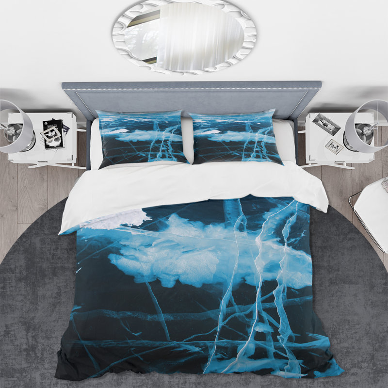Structure de glace bleue et blanche I - ensemble de housse de couette moderne - microfibre de polyester