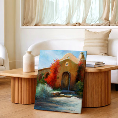 Southwest Adobe House Painting Red Vines Desert Landscape Canvas Wall Art Print, Red Nature Landscape Artwork for Living Room Bedroom Office Hallway Gallery Wall Home Decor Accent