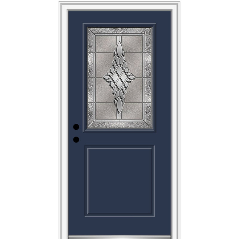 Porte d'entrée pré-montée en fibre de verre 1/2 panneau Grace Grace, H 80 po x l 36 po x P 1,75 po, Naval, Ouverture à droite