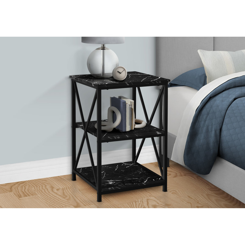 Table d'appoint en métal noir avec 3 tablettes de rangement carrées et 2 tablettes en finition