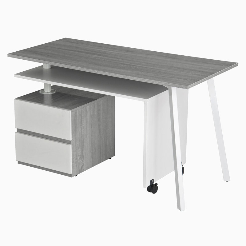 Grey and White Corner Computer Desk with Drawer and Keyboard Tray