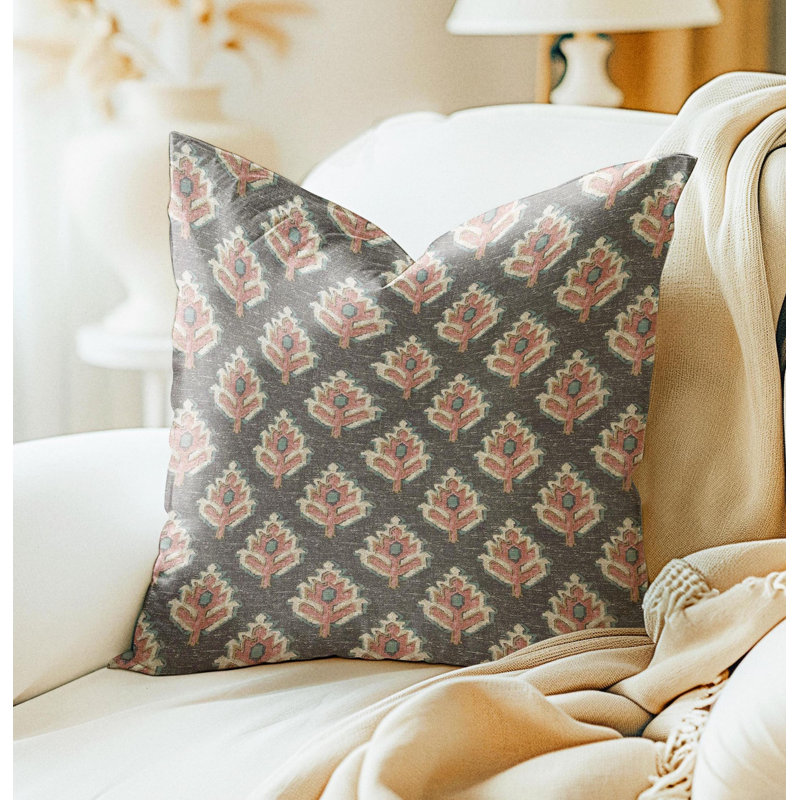 Housse de coussin gris et rouge argile, H 17 po x l 17 po