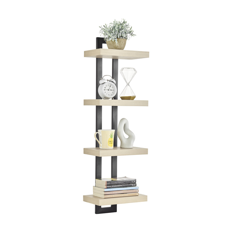 Monya 4-Tier Ladder Bracket Floating Wall Shelves, White Birch