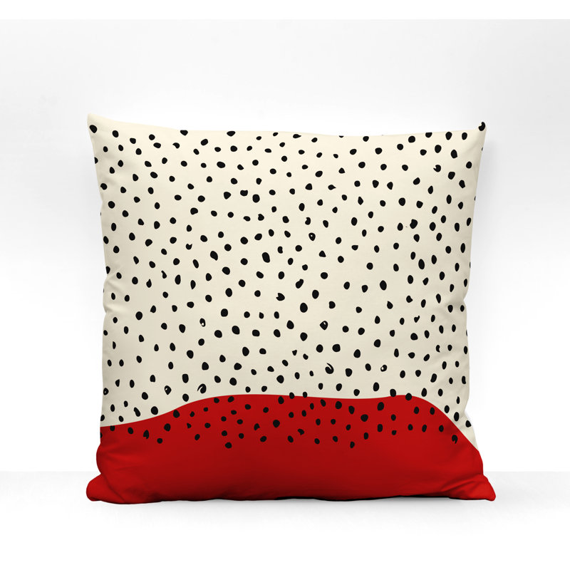 Anya Abstract Outdoor Reversible Throw Pillow, 15" x 15", Red/Off White/Black