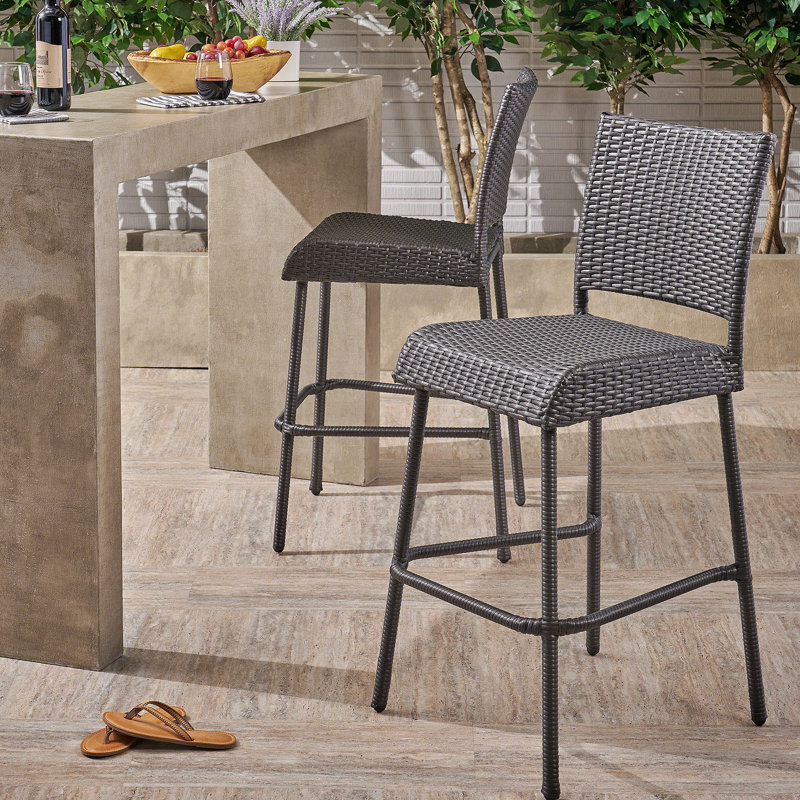 Ensemble de 2 tabourets de bar 29 po en rotin PE sans accoudoirs, gris, Gris