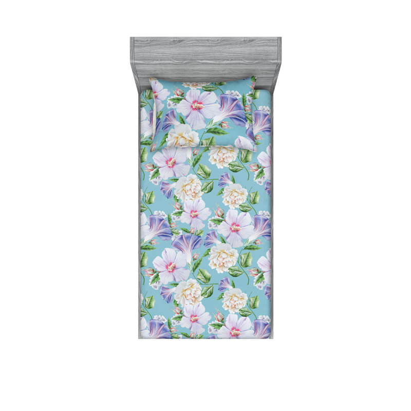 Drap-housse et taies décoratives 3 pièces Ambesonne, Lilas, écume de mer, vert / floral