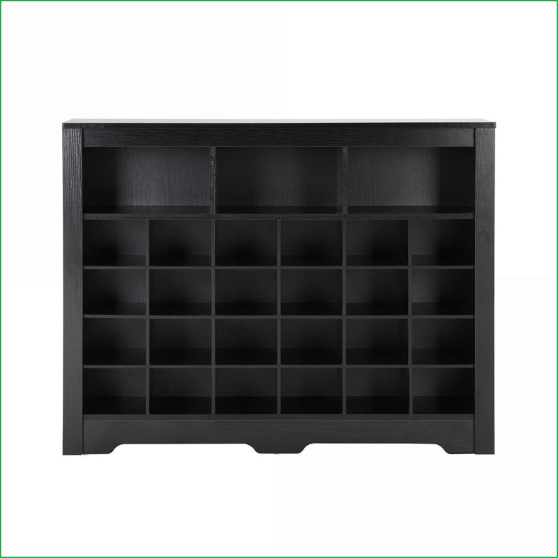 Shoe Cabinet with 24 Cubbies, Contemporary Curved Base, Versatile Hallway/Bedroom Storage, Black | Particle Board | Hallway