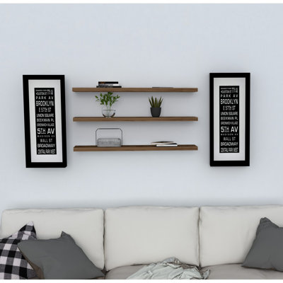 Ensemble de tablettes murales modernes, noyer, 23,6 po x 0,8 po x 5,7 po | 100% panneau de particules enduit de mélamine, épaisseur: 0,7 pouce | Conception élégante et fonctionnelle, parfaite pour le rangement supplémentaire et la décoration intérieure, fixation murale facile