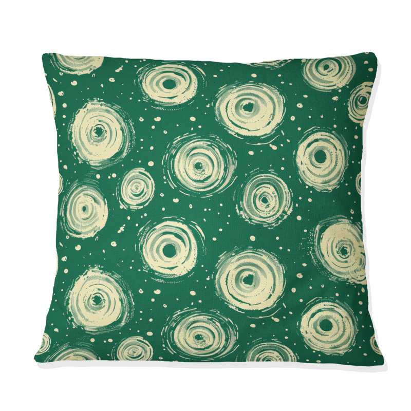 Cercles verts rétro géométriques - Coussin rétro géométrique, H 16 po x l 16 po, Carrée