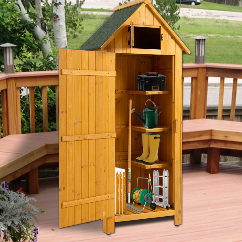 Wooden Garden Storage Shed – 3 Compartments, Solid Fir Wood, Lockable Door