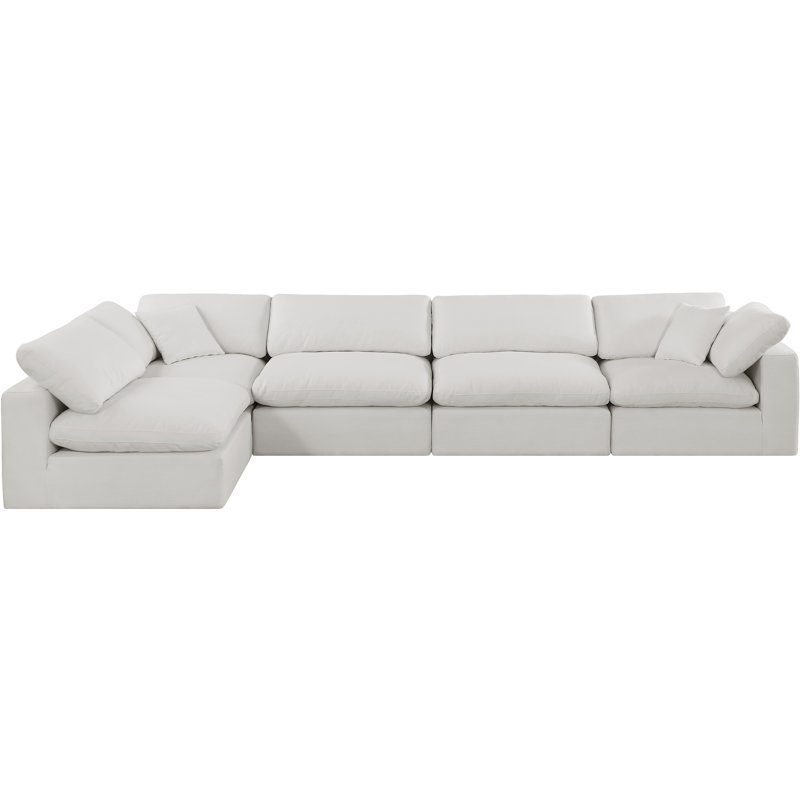 Canapé modulaire 5 pièces rembourré, Tissu crème texturé en lin
