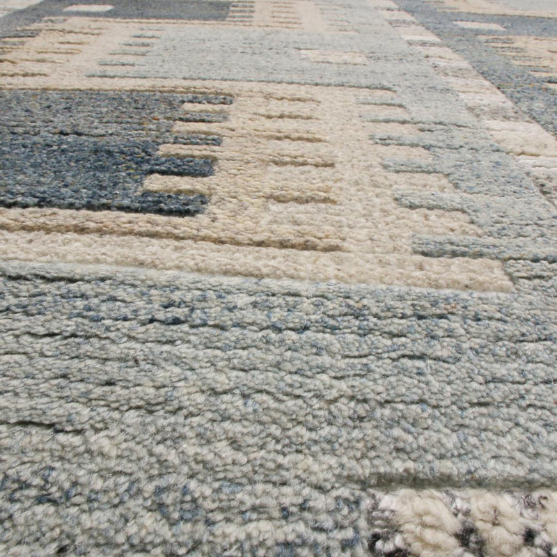 Rug & Kilim’S Scandinavian-Inspired Geometric Blue And Beige Wool Pile Rug, Rectangle 14' x 20'