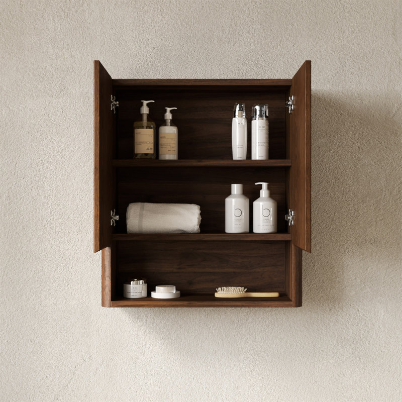 Zula 26" Wall-Mounted Striped Bathroom Cabinet, With Doors, Shelf And Open Storage Compartment Over The Toilet Storage Cabinet For Bathroom, Kitchen, Laundry Room, Dark Walnut Woodgrain