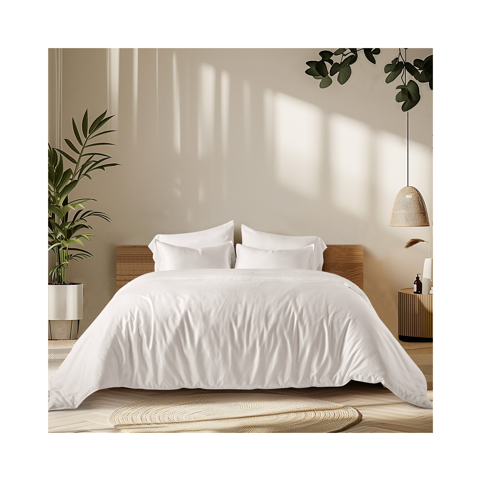 Cotton Tencel Duvet Cover Set, Bright White, Queen Duvet Cover + 2 Queen Shams