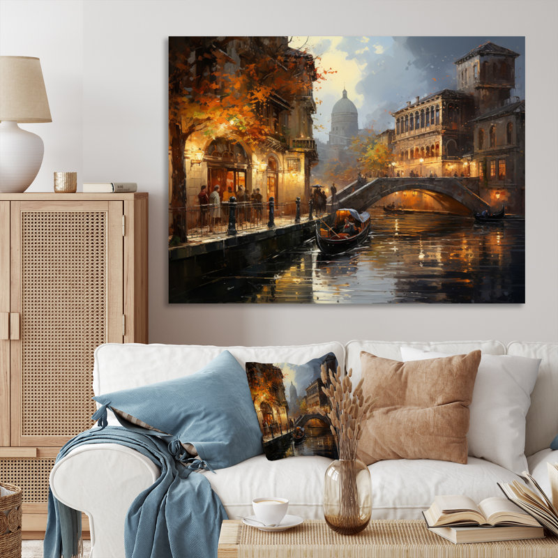 Italy Venetian Reflections II - Print on Canvas, 16" H x 32" W x 1" D, Wrapped Canvas