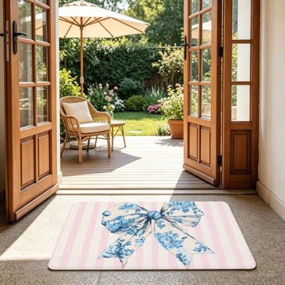 Tapis de sol à motif floral bleu 24 "x 36" pour porte d'entrée