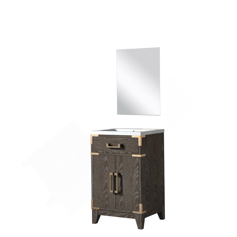 Meuble-lavabo simple 18 po P, comptoir en acrylique et Miroir, 20.05", Chêne brun