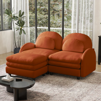 Loveseat Teddy Sofa With Ottoman,Wide & Deep Seat Cloud Couch,Modular Curved Backrest And Armrest Loveseat Couches For Living Room