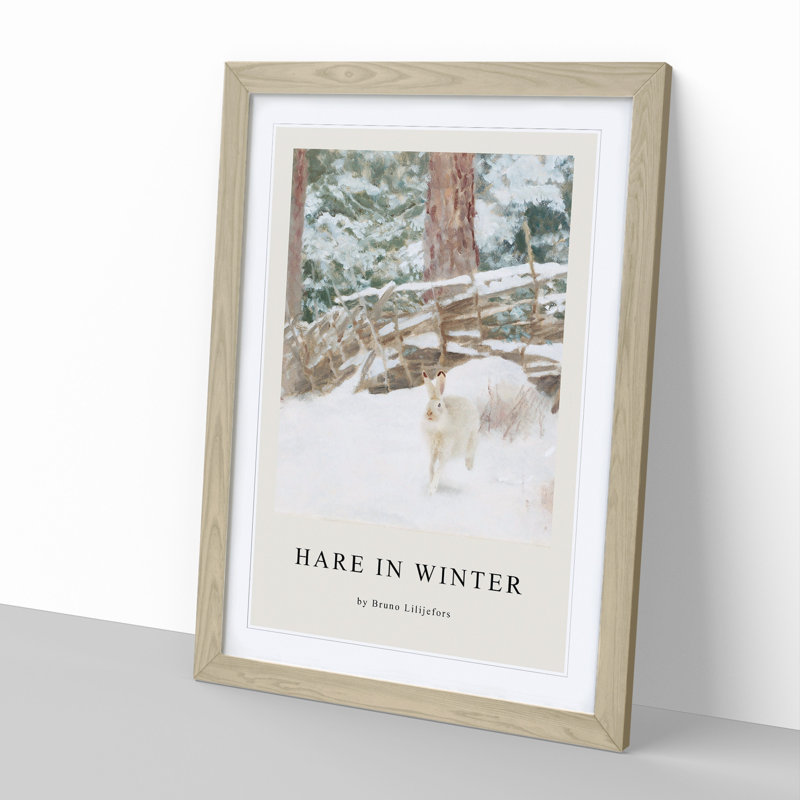 White Hare Vol.7 by Bruno Liljefors - Picture Frame Art Prints, 36cm H x 27cm W x 2cm D, Oak Framed