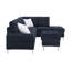 Canapé modulaire 3 places avec méridienne, repose-pieds avec rangement, pieds en métal et clous en cuivre, deux coussins blancs