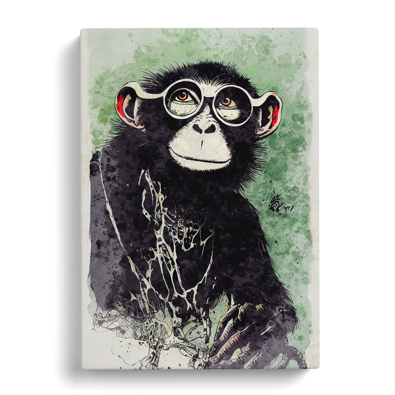Watercolour Monkey No.2 - Wrapped Canvas, 60cm H x 40cm W x 3cm D